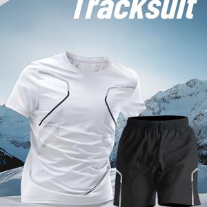 TEMU 2pcs 남성용 여름 러닝 트랙 스ーツ - 빠른 건조 속도 아θλη식 반팔 셔츠 & 반바지 세트, 반짝이는 네온 초록색 반짝이는 줄무늬, 체육관, 해변, 조깅용 경량 통기성 소재 - 아버지의 날 선물, 해변 의상, 반짝이는 줄무늬 디자인, 빠른 건조 소재|남자반바지|반팔티셔츠|남성반바지