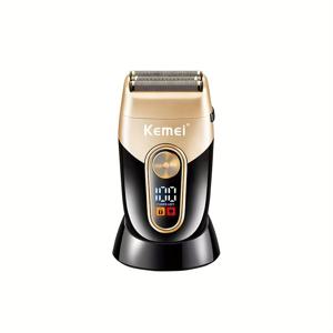 TEMU Kemei KM-3209 전기 면도기, 이중 레이어 회전 헤드, LCD 디스플레이, USB 충전, IPX4 방수 등급.