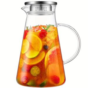 TEMU 1.8L 유리 냄비, 열 방지 유리 물 카파, 아이스 티, 주스, 커피, 레몬데, 콜드 브루에 이상적 - 가정, 레스토랑, 호텔, 사무실에 완벽한 음료 액세서리, 크리스마스 및 새해를 위한 훌륭한 선물