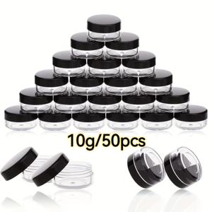 TEMU 50개 흑색 및 분홍색 소형 플라스틱 샘플 용기, 10g, 러그 캡, BPA 프리, 재사용 가능, 무향, 뚜껑 포함, 메이크업, 크림, 아이섀도, 파우더, 블러쉬 및 립밤 용