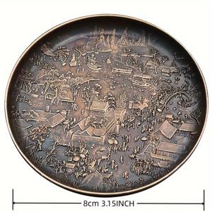 TEMU 고대 구리 찻잔 컵 받침 - 송나라 '홍루몽'의 상세한 조각이 새겨진 - 8cm X 3.15인치