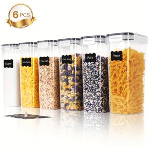 TEMU 6팩 내구성 있는 공기 투과식 식품 보관용기 RV용 - 81OZ Bpa-Free PP 소재, 투명한 식료품 및 주방 정리함, 파스타, 곡물, 면류용 뚜껑 및 재사용 가능한 라벨 RV 냉장고 부품, 배터리 없음
