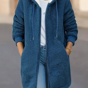 TEMU ジップアップフード付きジャケット、カジュアル長袖斜めポケットジャケット、冬と秋の女性服