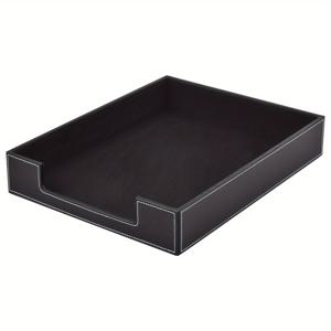 TEMU PU 가죽 책상 정리함 트레이 - 우아한 블랙 사무용품 편지함, 데스크탑 정리용 잡지 및 종이 파일 정리함
