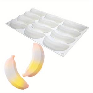 TEMU 실리콘 바나나 모양 무스 케이크 몰드 1개, 12구멍 노스틱 DIY 베이킹 몰드 초콜릿, , 푸딩, 젤리 - 유연하고 쉽게 꺼낼 수 있는 실리콘 베이크웨어 몰드