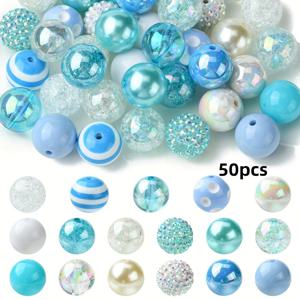 TEMU 50개 파란색 풍선껌 & 라인스톤 아크릴 비즈, 20mm 사전 뚫린 잡다한 공예 비즈, 쥬얼리 만들기, 키체인, 팔찌, DIY 공예 벌크 팩