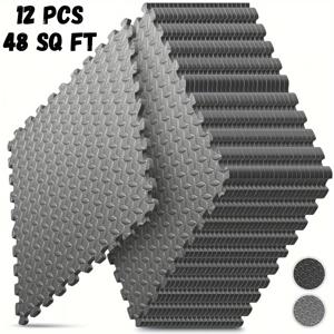 TEMU 12개 12개 EVA 폼 인터로킹 퍼즐 운동 매트 60x60cm - 미끄럼 방지, 방수, 쉽게 청소할 수 있는 타일 바디 트레이닝, 요가, , 홈 짐 - 플라스틱 클릭 마운팅 시스템