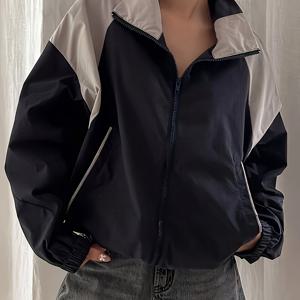 TEMU 여성용 캐주얼 지퍼업 봄버 재킷 - 방풍, 루즈핏 스탠드 칼라, 긴 소매, 세탁기 사용 가능
