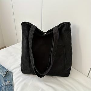 TEMU 여성용 코듀로이 토트백 버튼 클로저 - 넉넉한 캐주얼 핸드백, 일상 및 출근용, 내구성 있는 폴리에스터 안감, 딥 브라운/화이트/핑크/블랙 색상, 모던 디자인, 부드러운 질감 가방, 다용도 액세서리, 튼튼한 구조, 직장인 여성에게 적합