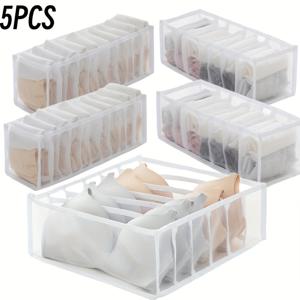 TEMU [5pcs 접이식 란제리 보관 상자] 5pcs 메쉬 란제리 정리함 세트, 접이식 옷장 보관 상자, , 양말 및 넥타이용 다형성 나일론 서랍 분배기, 손세탁 가능, 액세서리 포함