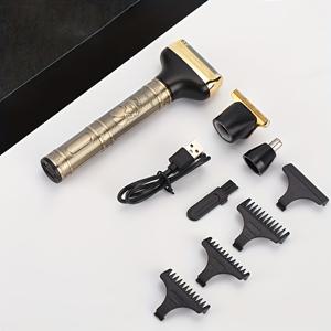TEMU 3-in-1 전문가용 남성 그루밍 키트: USB 충전식 600mAh 배터리가 있는 무선 전기 면도기 - 정밀 트리밍, 면도 및 스타일링, 골든 & 블랙 디자인, 이상적인 아버지의 날 선물