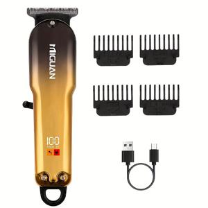 TEMU 디지털 디스플레이가 있는 MIGUAN 프로페셔널 남성용 헤어 클리퍼 - USB 충전식, 정밀 트리밍 및 스타일링 도구, 모든 머리 유형에 맞는 조절 가능한 빗 4개, 슬릭 블랙 & 골든 디자인, 이상적인 휴일 선물