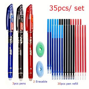 TEMU 35개 지울 수 있는 라운드 볼펜 세트, 내장 지우개, 부드러운 필기감의 0.38mm 미세 팁 - 사무실 및 학교 용품에 완벽한 선택