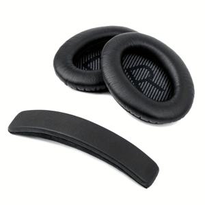 TEMU Bose QC35 헤드폰 이어 쿠션 및 헤드밴드 교체 키트, 블랙 실리콘 이어 패드 프로텍터 세트, 편안한 오버이어 액세서리, 인조 가죽 소재