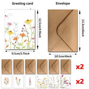 TEMU 24개의 독특한 인사 카드와 봉투 세트, 생일, 크리스마스, 친구의 날, 축하, 비즈니스, 직원 감사를 위한 적합한 와일드 플라워 테마를 특징으로 합니다.