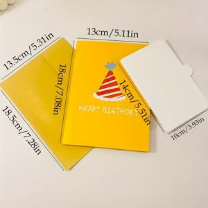 TEMU 생일 축하 팝업 카드와 봉투, 3D 검은 고양이 디자인, 독일어, 동물 프린트 패턴, 종이로 제작, 생일용