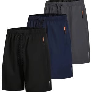 TEMU 3pcs 남성용 빠른 건조 운동 반바지 - 단색 해변 및 스포츠 반바지, 포켓, 탄성 허리띠, 골프, 달리기, 요가, 훈련 및 야외 활동용 경량, 체육관 반바지, 빠른 건조 소재