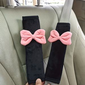 TEMU 2pcs 귀여운 보우클로트 패션 안전 벨트 숄더 커버 - 부드러운 원단, 안티 슬립 자동차 시트 벨트 커버, 스타일리시한 내부 보호를 위한 핑크 & 블랙 보우, 자동차용 시트 벨트 커버, 차량 안전 액세서리, 재미있는 자동차 액세서리, 보호 장비