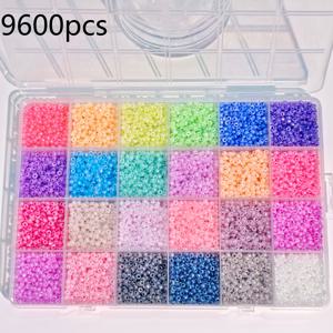 TEMU 1 박스 9600개 비즈 키트 - 보석 만들기, DIY 공예, 수제 반지 및 액세서리에 적합한 24가지 유리 작은 비즈 색상