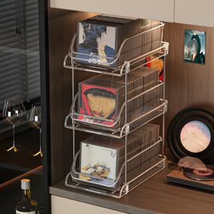 TEMU 투명 CD 보관대 - 스테인리스 프레임 & PET 선반 다용도 데스크탑 정리함, 빈티지 레코드·음반·캐세트 테이프 수납 - 공간 절약형 슬림 디자인 홈오피스 미디어 컬렉션