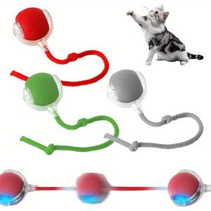 TEMU 3개 세트 레드, 그레이, 그린 완전 자동 360° 롤링 펫 볼 - 연마 및 안정 기능 포함, USB 충전식 LED 라이트, 내구성 있는 플라스틱 소재 - 고양이와 개용 인터랙티브 장난감 - 부활절과 애국자 데이 선물