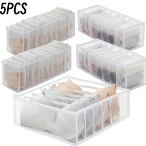 TEMU 5pcs 접이식 메쉬 서랍 정리기, 속옷, 양말 및 넥타이용 - 블랙 프레임, 통기성이 좋은 폴리에스터 소재, 공간 절약형 옷장 솔루션, 옷 정리용 스토리지