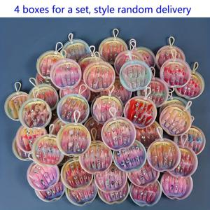 TEMU 고급 선물, 48pcs 랜덤 스타일 프레스온 네일 세트, 라인스톤 장식 디자인, 여성용 데일리 웨어에 완벽한 인조 손톱