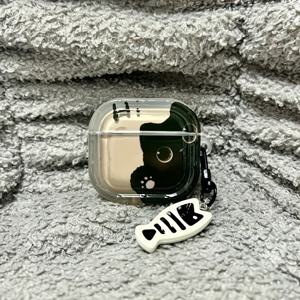 TEMU 블랙 고양이 디자인의 부드러운 TPU 케이스 - for AirPods 1/2/3, for AirPods Pro/Pro2 보호 커버, 플라스틱 물고기 뼈 열쇠장, 휴대용 무선 스피커 케이스, for AirPods 보관|고양이 프린트 케이스|안전한 잠금