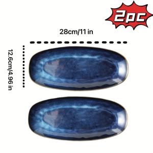 TEMU 2pcs 업그레이드 버전, 특수 제작, 그라데이션 블루 세라믹 플레이트, 특수 레스토랑 및 가정용으로 적합, 오발 세라믹 물고기 플레이트, 서양 식품 플레이트