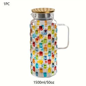 TEMU 1pc YUMIPLUS 7-색 유리 물 냄비 핸들, 50oz 재사용 가능한 유리 주그 뜨거운 & 차가운 음료, 대형 아이스 티 냄비 주스, 스무디, 및 홈메이드 음료, 파티, 홈, 및 결혼식, 파티 음료 용기 | 생동감 있는 유리 냄비 | 내구성 있는 유리 냄비, 유리 냄비