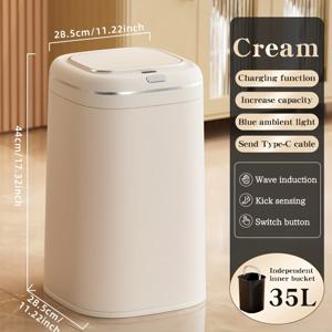 TEMU 40L 자동 센서 , 적외선 모션 감지 기능, 조용한 소프트 클로즈 뚜껑, 원터치 스테이 오픈, USB 충전식, 리튬 배터리, 냄새 밀봉, 현대적인 디자인, 주방용|쓰레기통