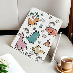 TEMU 아이패드 9/11/A16/M3 (10.2” & 11”)/에어 5/12.9 (2020)용 3단 접이식 스탠드 케이스 - 귀여운 공룡 만화 디자인, 조절 가능한 자석 스탠드, 자동 슬립/웨이크 기능, 투명 충격 방지 실리콘 커버 및 내장형 애플 펜슬 홀더, 독서용 액세서리, 재미있는 기술 액세서리, 기능적 디자인