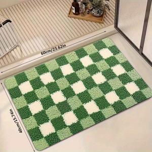 TEMU 1pc 녹색 체크무늬 욕실 매트 - 싱크, 욕조 및 샤워용 부드럽고 미끄럼 방지 욕실 바닥 매트 - 홈 데코 및 휴일 선물, 기계 세척 가능 폴리에스터, 빠른 건조, 곰팡이 방지, 가벼운, 미끄럼 방지 욕실 매트, 야외 러너 매트, 욕실 러그, 주방 러그