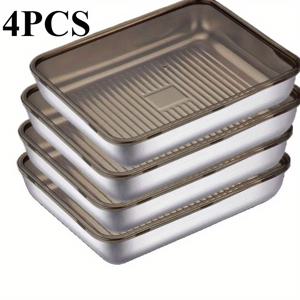 TEMU 2/4pcs 스테인레스 스틸 식품 보관용기와 뚜껑 - 누수 방지, 쌓을 수 있는 주방 정리함, 과일, 고기, 야채용 - 냉장고, 냉동고, 식료품 창고에 적합, 재사용 가능, 뒤집을 수 있는 뚜껑, 다목적 사용|냉동고