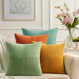 TEMU 4pcs 스타일 패치워크 텍스처드 그라데이션 토우 베개 커버, 12인*20인, 18인*18인, 부드러운 코듀로이 장식 쿠션 커버, 녹색, 오렌지, 텔, 노란색, 지퍼 클로저, 손세탁만, 폴리에스터 섬유, 농가 미학을 위한 소파, 침구, 소파, 거실 장식, 거실 장식 | 생동감 있는 베개 커버 | 지퍼 베개 커버, 장식 베개|쇼파