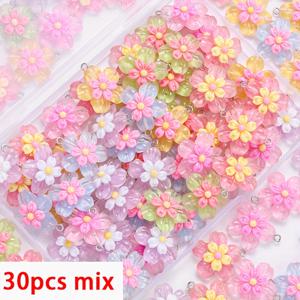 TEMU 30개 투명 컬러풀 레진 불규칙 다섯잎 꽃 - 파스텔 & 생생한 색상의 DIY 공예 참, 휴대폰 케이스용, 헤어 액세서리, 보석 만들기, 구멍 펀치 신발 및 홈 데코, 공예용 참, 머리 장식용 반짝이는 꽃 디자인, 광택 마감 참
