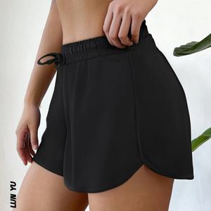 TEMU 여성용 퀵드라이 통기성 러닝 요가 반바지 - 아이스 슬리키 섬유 소재, 해군색 신축성 있는 허리끈과 조절 가능한 끈, 3/4 길이 운동 반바지, 체육관, 마라톤 훈련 및 캐주얼 착용, 운동 반바지, 스포츠 액티브웨어, 디자인, 부드러운 질감