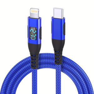 TEMU 1pc 블루 USB C를 Lightning 케이블로 for iphone 케이블, for Iphone 충전 케이블, 빠른 충전 케이블 Type C를 Lightning 케이블, LED 디스플레이 나일론 브레이드, for Iphone 14 11 Pro Max, XS XR X 8 7 6S Plus SE for ipad, Etc