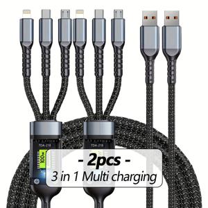 TEMU 2/3개 멀티 충전 케이블 3in1 USB 고속 충전 케이블 나일론 브레이디드 다중 어댑터 코드, 타입 C 및 USB 포트 포함 - 휴대폰 및 태블릿용|C타입충전기