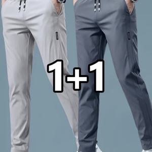 TEMU 2개 남성용 가벼운 통기성 조거 팬츠 - 레그 캐주얼 바지, 아이스 패브릭, 봄/여름 운동 및 경량 비즈니스 캐주얼, 짐 러닝 에런드 (라이트 그레이 & 블랙), 솔리드 컬러 디자인, 편안한 핏