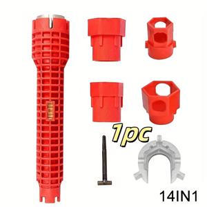 TEMU 1pc 14-in-1 다기능 싱크 및 수리 렌치 - 내구성 있는 ABS 소재, 미끄럼 방지 긴 손잡이 1-4pcs 주방 및 욕실 파이프에 적합|싱크대수전