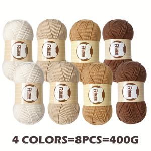 TEMU 8개 세트, 100% 아크릴 소재의 멋진 실볼 조합, 총 무게 400g. 손으로 짠 DIY 지갑 제작용, 부드러운 라이트 베이지 컬러의 크로셰 스카프, 셔츠, 쇼울, 코트, 담요 및 DIY 재료 팩|지갑|스카프