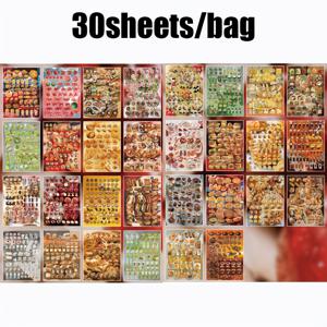 TEMU 1pc 30 Sheets Star Sand Notes 스티커 북 - 빈티지 스타일 푸드 & 디저트 테마 DIE-CUT 스티커, 사진 프레임, 폰 케이스, 물병, 데스크탑 장식용 장식 스크랩북 액세서리, 학교 시즌에 완벽한 스크랩북 용품