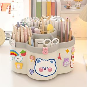 TEMU 360도 회전하는 귀여운 펜 홀더, 360도 회전 가능, 다기능, 휴대용, 멀티 컴파트먼트 보관함, 대용량 데스크탑 문구 보관함, 사무실 데스크탑 정리함, 화장품, 문구류, 도구 및 액세서리에 적합, 데스크탑 정리함, 사무실, 욕실, 화장대, 방 장식, 홈 장식, 학생 개학 용품에 적합