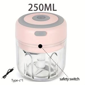 TEMU 250ml USB 충전식 전기 고기 분쇄기 & 야채 다지기 - 1200 RPM 강력한 미니 식품 프로세서, 마늘, 양파, 과일용 투명 블렌딩 용기 포함, 컴팩트 디자인, 주방용 무선 고기 분쇄기, 내구성 플라스틱 바디|야채다지기