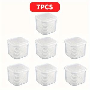 TEMU 7개 스택 가능한 식품 보관 용기, 부드러운 밀폐 뚜껑이 있는 투명 PP 소재, 냉장고 정리용 공간 절약 디자인, 고기, 야채, 과일에 적합, 주방 및 야외 피크닉에 완벽, 재사용 가능한 식품 보관, Kitche