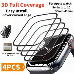 TEMU 4pcs HD 풀 커버리지 스크린 보호 필름, 곡선 복합 필름 및 탄소 섬유 스타일, HD 투명, 터치 감지, Apple Watch 45Mm/49Mm/46Mm/42Mm/41Mm/44Mm/40Mm/38Mm/S10/S9/S8/S7/S6/S5/S4/S3/S2/S1/Se/Ultra 1/2 시리즈와 호환 가능