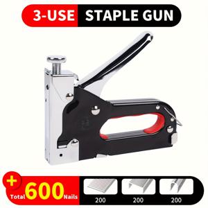 TEMU DIY 홈 장식, 가구 및 목재 프레임을 위한 1세트 헤비듀티 3-in-1 스테이플러 - 600개 스테이플, 수동 전원 조정 스테이플러 세트가 있는 붕대 플라이어가 있는 멀티 도구 핸드 네일 건