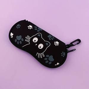 TEMU 1pc 블랙 고양이 패턴 네오프렌 안경 케이스 - 부드럽고 내구성이 뛰어나며, 긁힘 및 먼지에 내성이 있습니다. 휴대용 보관 가방으로, 지퍼 잠금 장치가 있습니다. 남성 및 여성용 패션 액세서리, 안경 보관 가방 | 재미있는 디자인 | 부드러운 안경 홀더