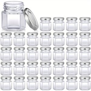 TEMU 32개 미니 육각 유리병과 나사 금속 뚜껑, 1.5oz 밀폐 용기, 꿀, 잼, 향신료, 결혼식 선물, DIY 공예용 - 식품 등급, 전기 필요 없음